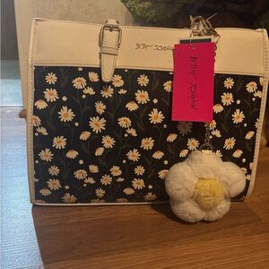 Betsey Johnson Black and Cream Daisy Satchel